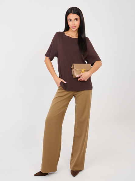 Czekoladowy t-shirt basic z bawełny RUE PARIS