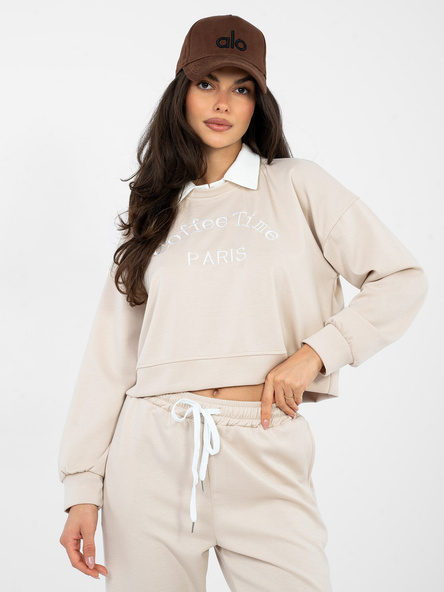 Jasnobeżowy dwuczęściowy komplet z haftem