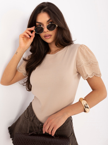 Ciemnobeżowa bawełniana bluzka w stylu boho