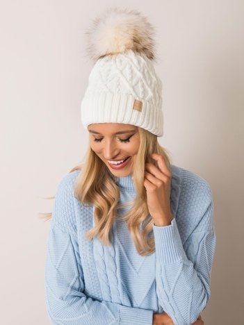 Ecru czapka z pomponem RUE PARIS