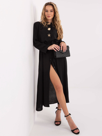 Czarna koszulowa sukienka z broszkami RUE PARIS