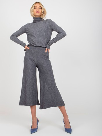 Ciemnoszare szerokie spodnie dzianinowe high waist