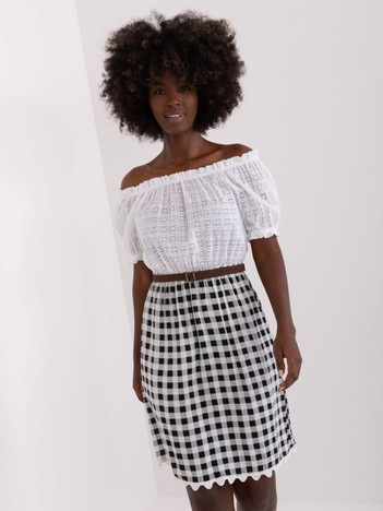 Ecru-czarna sukienka hiszpanka z ażurową górą