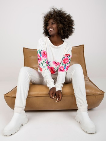 Biały dwuczęściowy komplet welurowy ze spodniami RUE PARIS