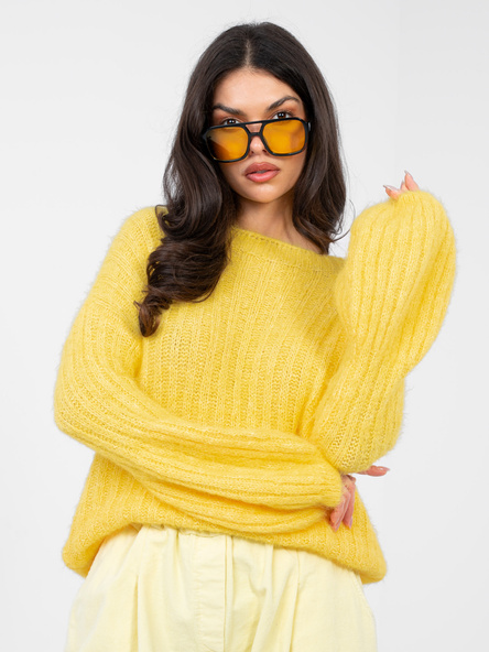 Żółty damski sweter oversize z okrągłym dekoltem