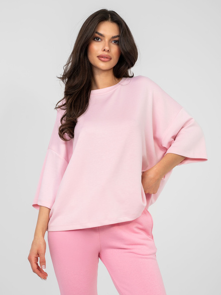 Pastelowa różowa bluzka basic z krótkim rękawem RUE PARIS