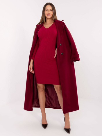 Bordowa sukienka basic z dekoltem V RUE PARIS