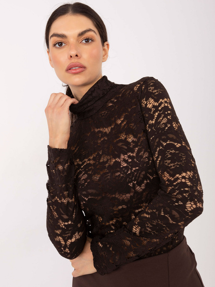 Brązowa dopasowana bluzka z koronki