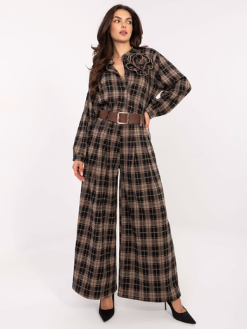 Czarne flanelowe spodnie w kratę