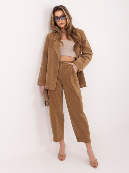 Camelowe sztruksowe spodnie z nogawką 7/8 RUE PARIS