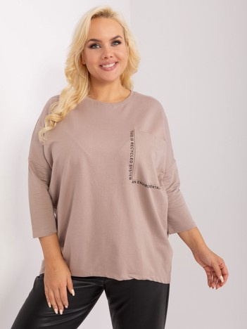 Ciemnobeżowa bluzka damska plus size z rękawem 3/4