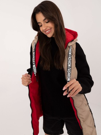 Beżowa dwustronna kamizelka damska z kieszeniami na suwak