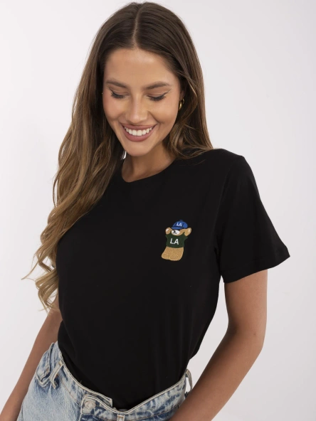 Czarny damski t-shirt z haftem