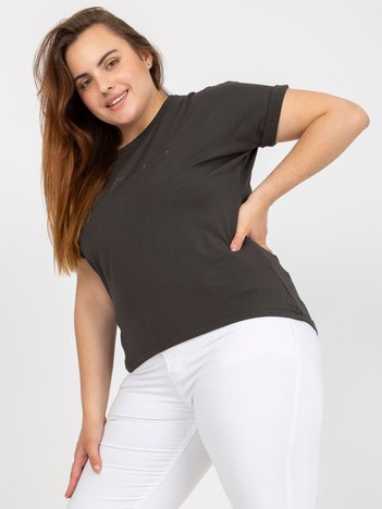Khaki asymetryczny t-shirt plus size z bawełny