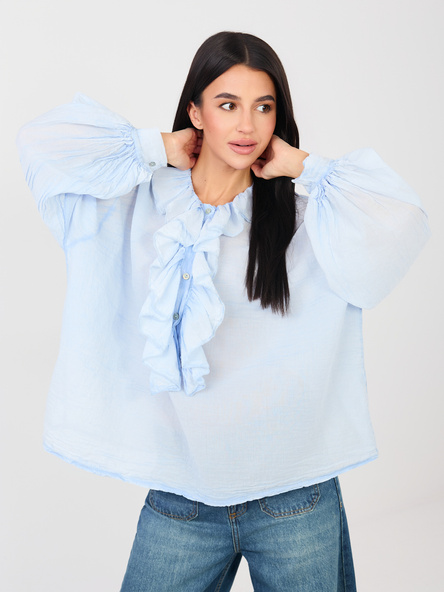 Jasnoniebieska koszulowa bluzka z żabotem