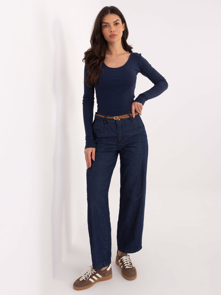 Granatowe damskie jeansy z kieszeniami SUBLEVEL