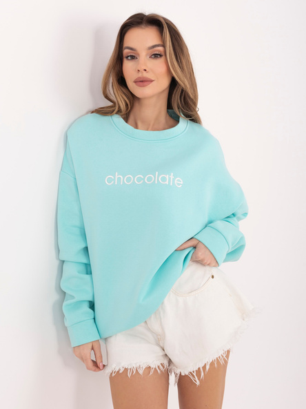 Miętowa ocieplana bluza z napisem chocolate RUE PARIS