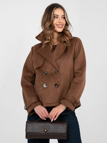 Brązowy krótki płaszcz z dwurzędowym zapięciem