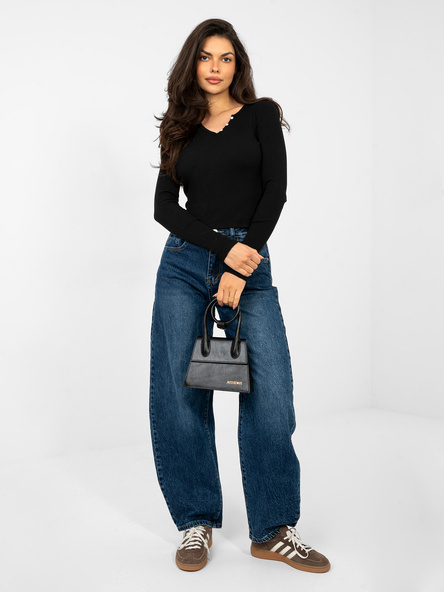 Czarna dopasowana bluzka basic z bawełny