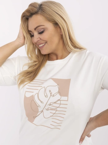 Ecru dłuższa bluzka plus size z nadrukiem