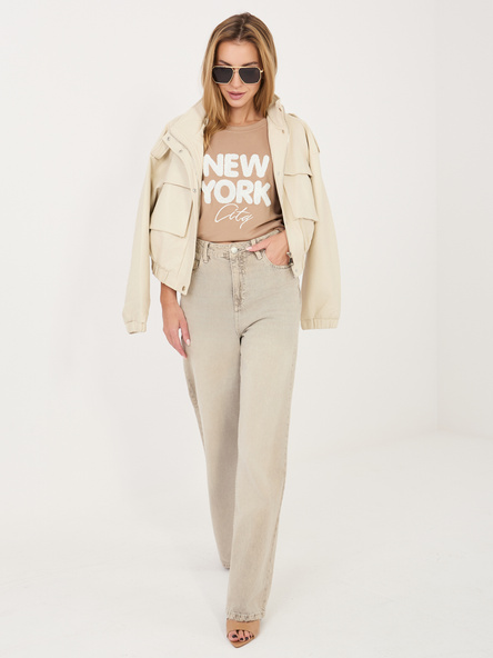 Ciemnobeżowa bluzka z wypukłym napisem RUE PARIS