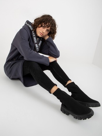 Grafitowa długa dresowa bluza rozpinana z kieszeniami