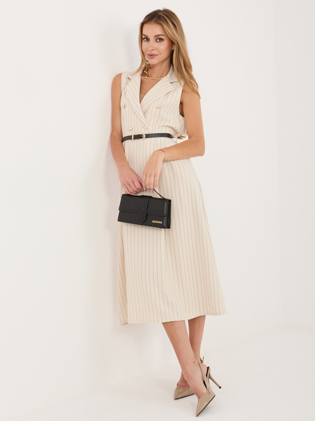 Beżowa garniturowa sukienka w paski