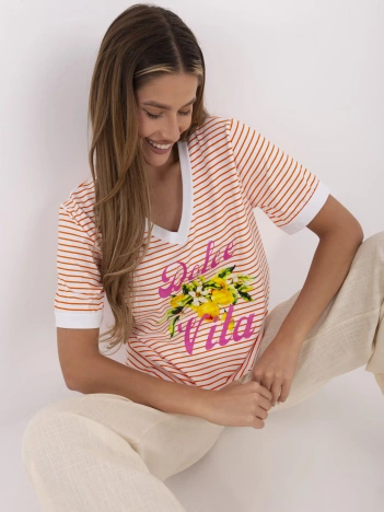 Pomarańczowo-biała damska bluzka w paski