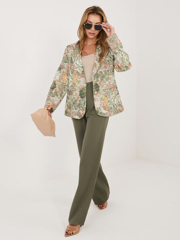 Zielona damska marynarka z nadrukiem w kwiaty