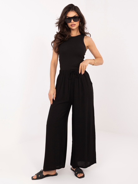 Czarne damskie spodnie palazzo z wiązaniem