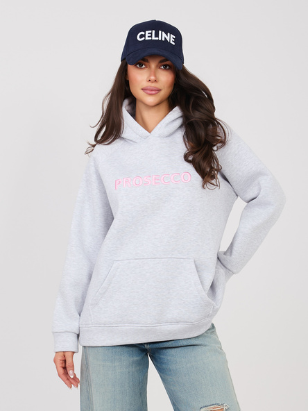 Jasnoszara bluza oversize z napisem prosecco RUE PARIS