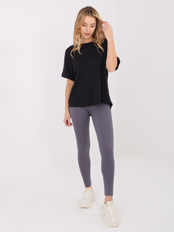 Grafitowe prążkowane legginsy z napisem z tyłu