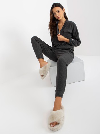 Ciemnoszara dwuczęściowa piżama damska w prążek