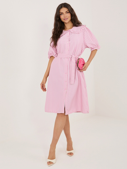 Różowa sukienka szmizjerka z kołnierzykiem