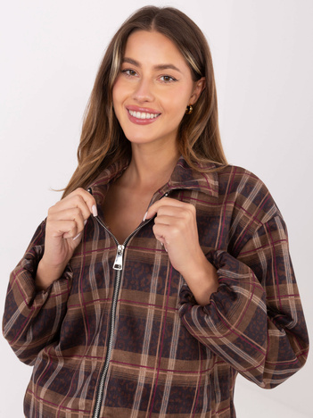 Ciemnocamelowo-czarna zamszowa kurtka z kołnierzem RUE PARIS