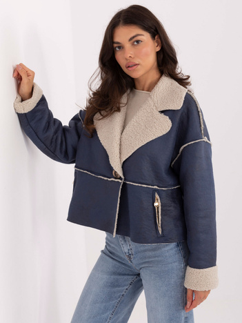 Niebieska krótka kurtka z zapięciem na guzik