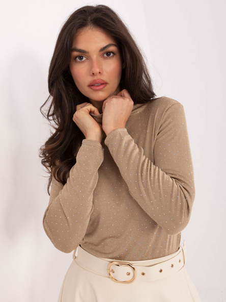 Ciemnobeżowa elegancka bluzka z dżetami RUE PARIS