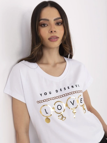 Biały damski t-shirt z wyhaftowanym napisem