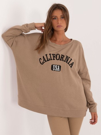 Ciemnobeżowy damski komplet dresowy z napisami