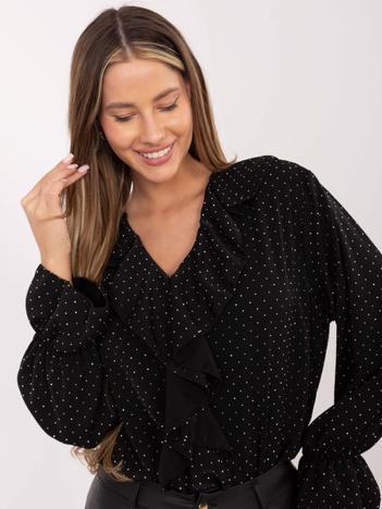 Czarna wizytowa bluzka z żabotem