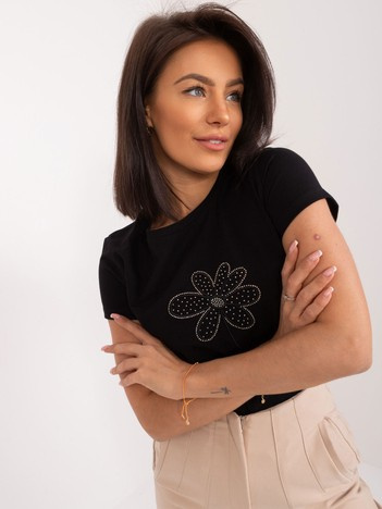 Czarny t-shirt z okrągłym dekoltem BASIC FEEL GOOD