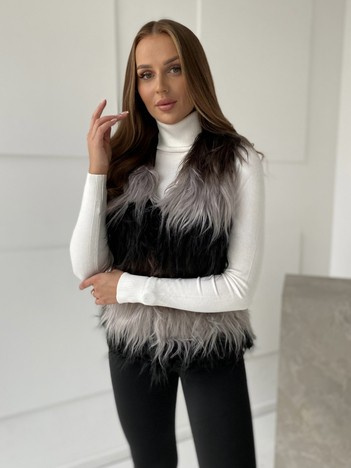 Czarno-szara damska kamizelka futrzana Romi