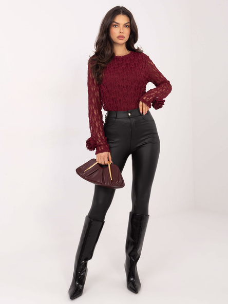 Burgundowa koronkowa bluzka z drapowaniem