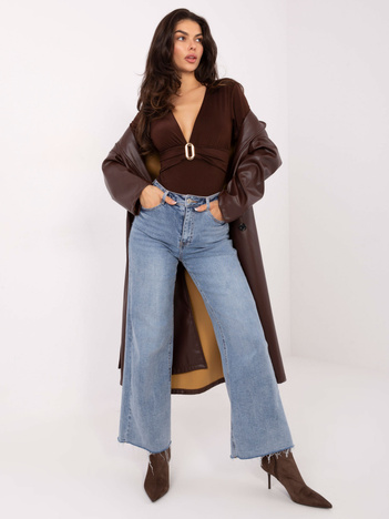 Brązowe eleganckie body z dekoltem V RUE PARIS