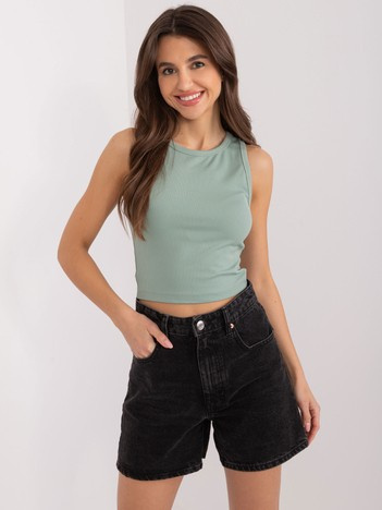 Pistacjowy krótki top w prążek