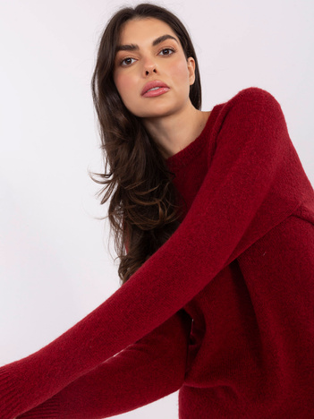 Ciemnoczerwony sweter basic z długim rękawem