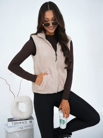 Jasnobeżowa damska kamizelka miś ze stójką