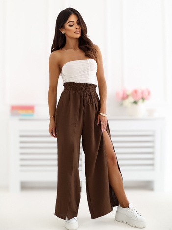 Ciemnobrązowe szerokie spodnie z rozcięciami