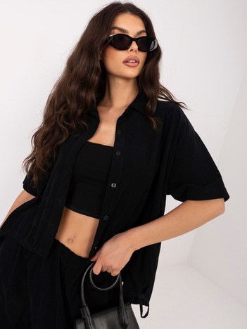 Czarna sztruksowa koszula z dłuższym tyłem