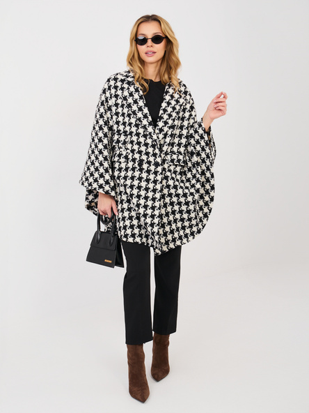 Czarno-biały damski płaszcz ponczo w pepitkę